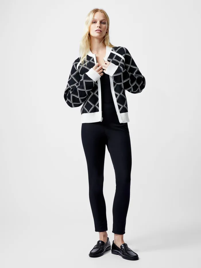 French Connection Odessa Reversible Checked Zip Up Cardigan WhiteBlack Woman Jumpers and Cardigans