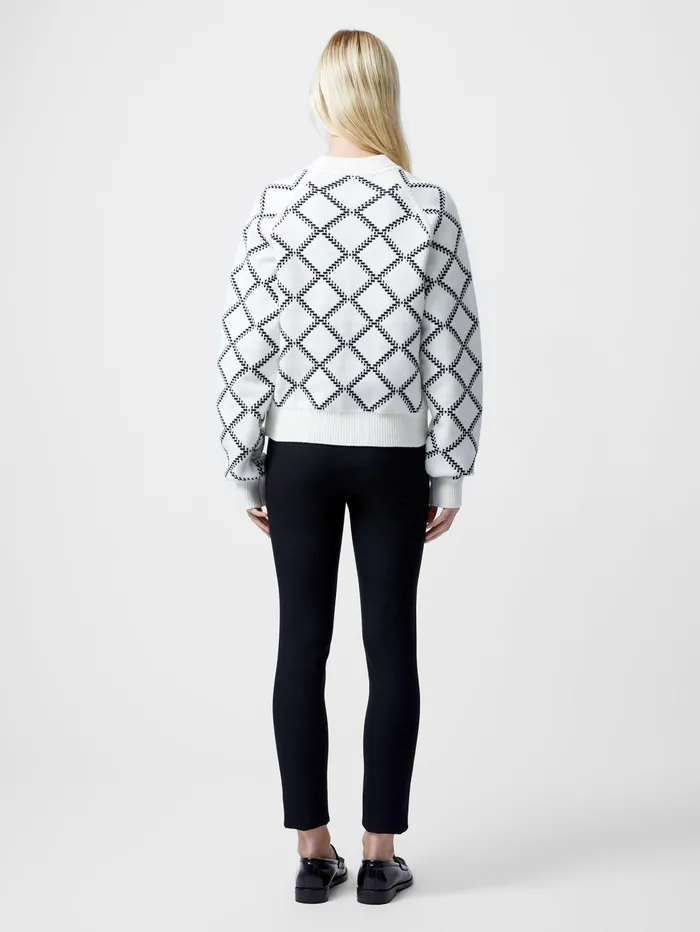 French Connection Odessa Reversible Checked Zip Up Cardigan WhiteBlack Woman Jumpers and Cardigans