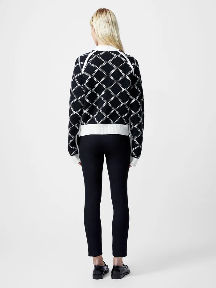 French Connection Odessa Reversible Checked Zip Up Cardigan WhiteBlack Woman Jumpers and Cardigans