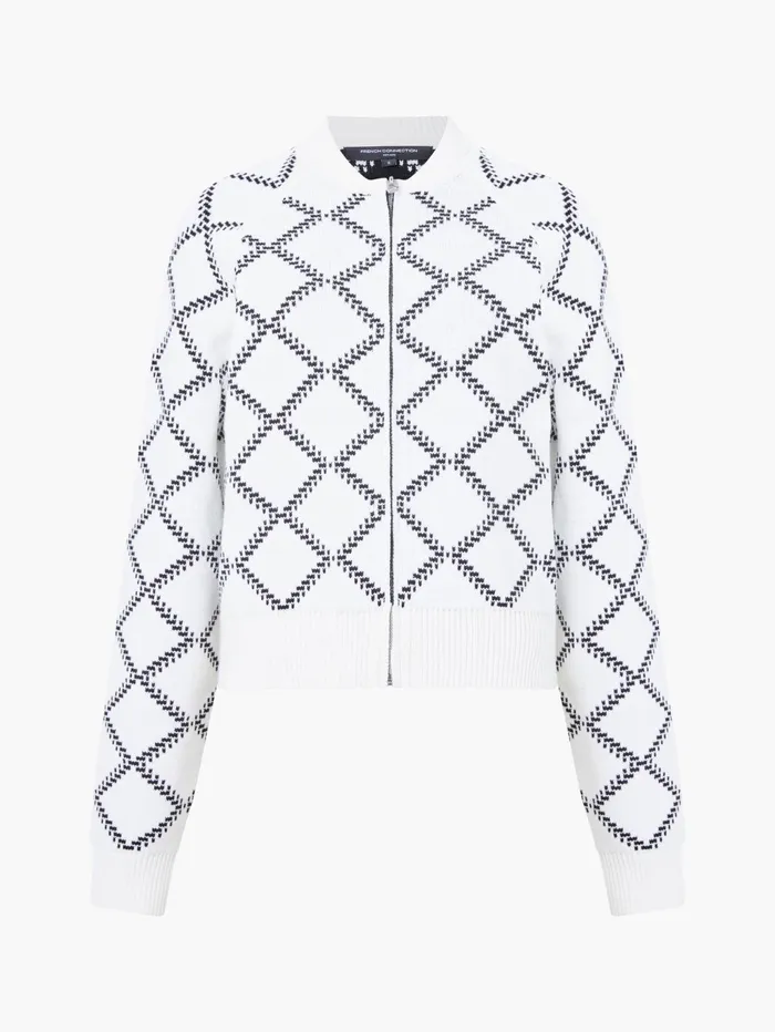 French Connection Odessa Reversible Checked Zip Up Cardigan WhiteBlack Woman Jumpers and Cardigans