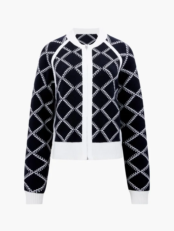 French Connection Odessa Reversible Checked Zip Up Cardigan WhiteBlack Woman Jumpers and Cardigans