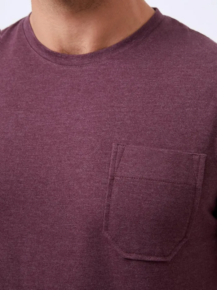 French Connection Organic Pocket TShirt Burgundy Mel Man TShirts and Polo Shirts