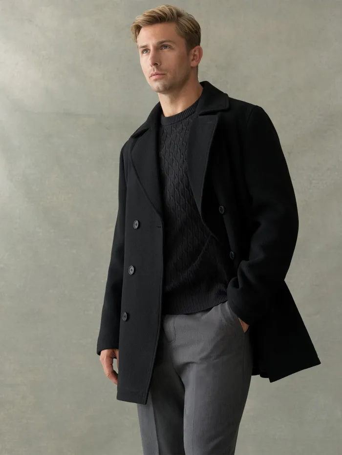 French Connection Pea Coat Black Man Coats and Jackets