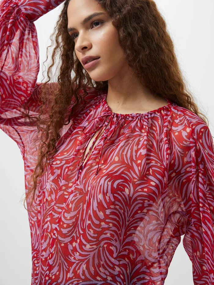 French Connection Printed Chiffon Keyhole Long Sleeve Top Scarlet Red Multi Woman Tops French Connection Printed Chiffon Keyhole Long Sleeve Top Scarlet Red Multi Woman Tops