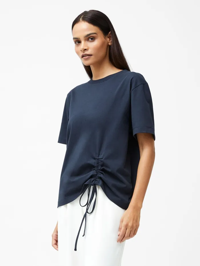 French Connection Rallie Cotton Rouched TShirt Navy Woman Tops