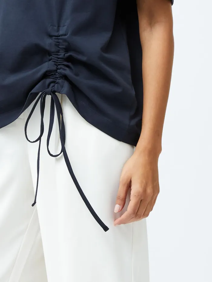 French Connection Rallie Cotton Rouched TShirt Navy Woman Tops