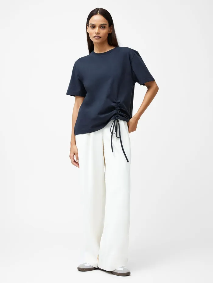 French Connection Rallie Cotton Rouched TShirt Navy Woman Tops