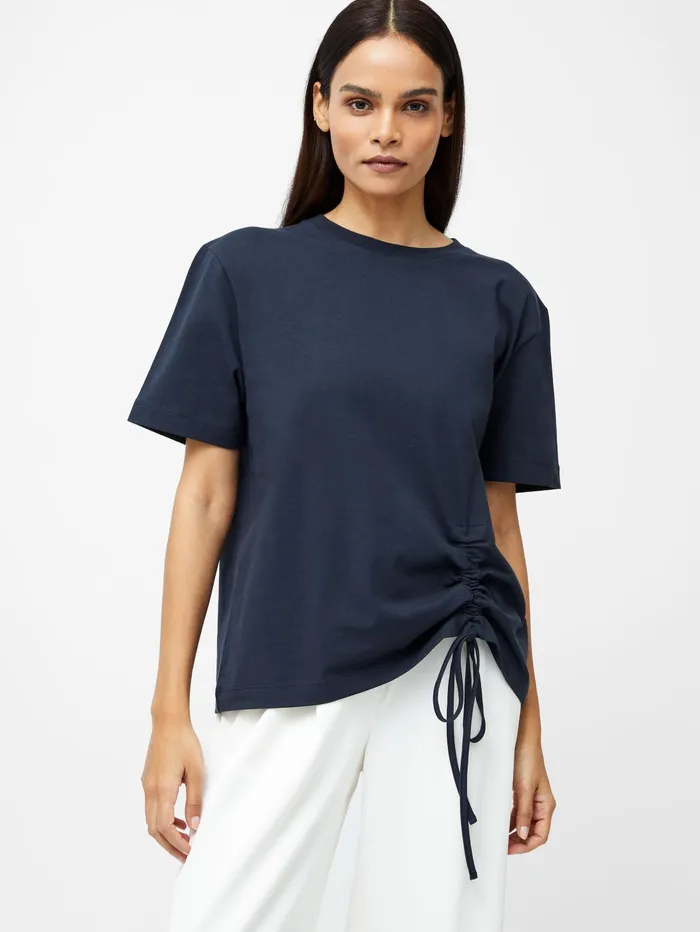 French Connection Rallie Cotton Rouched TShirt Navy Woman Tops