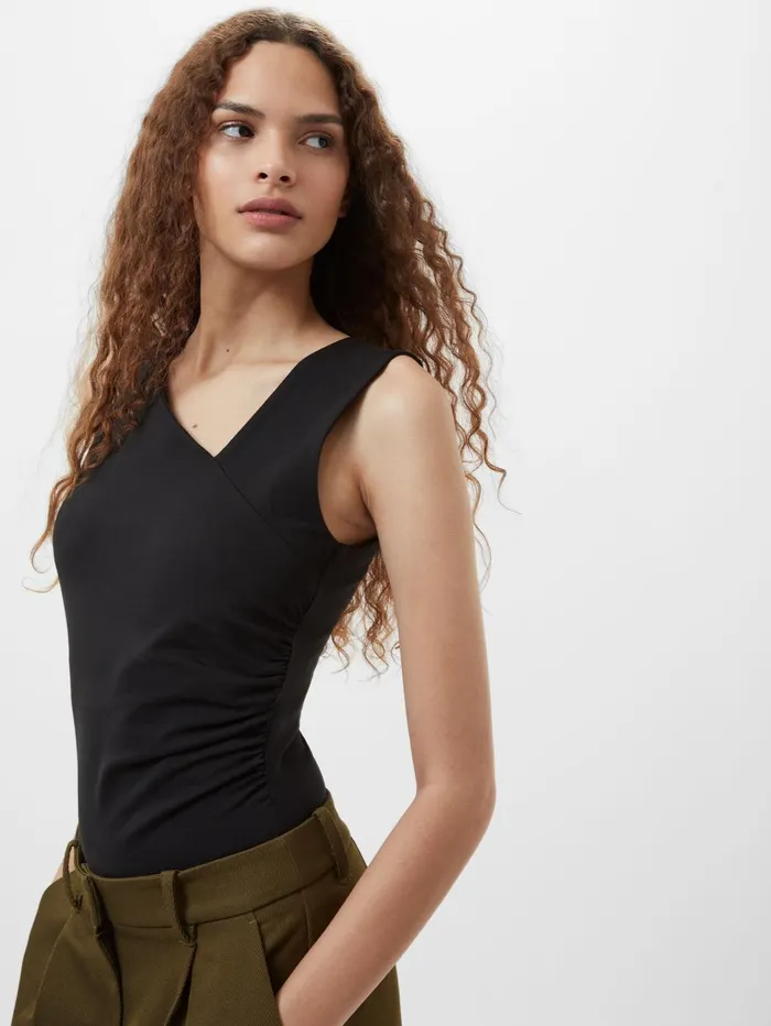 French Connection Rallie Gathered Asymmetric Bodysuit Black Woman Tops