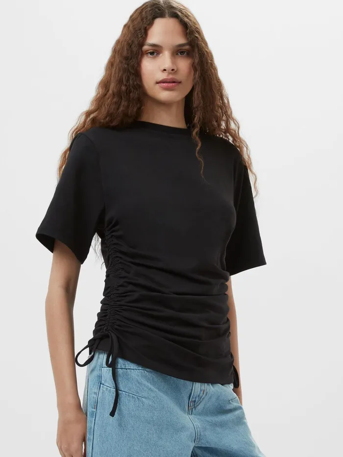 French Connection Rallie Ruched Drawstring TShirt Black Woman Tops