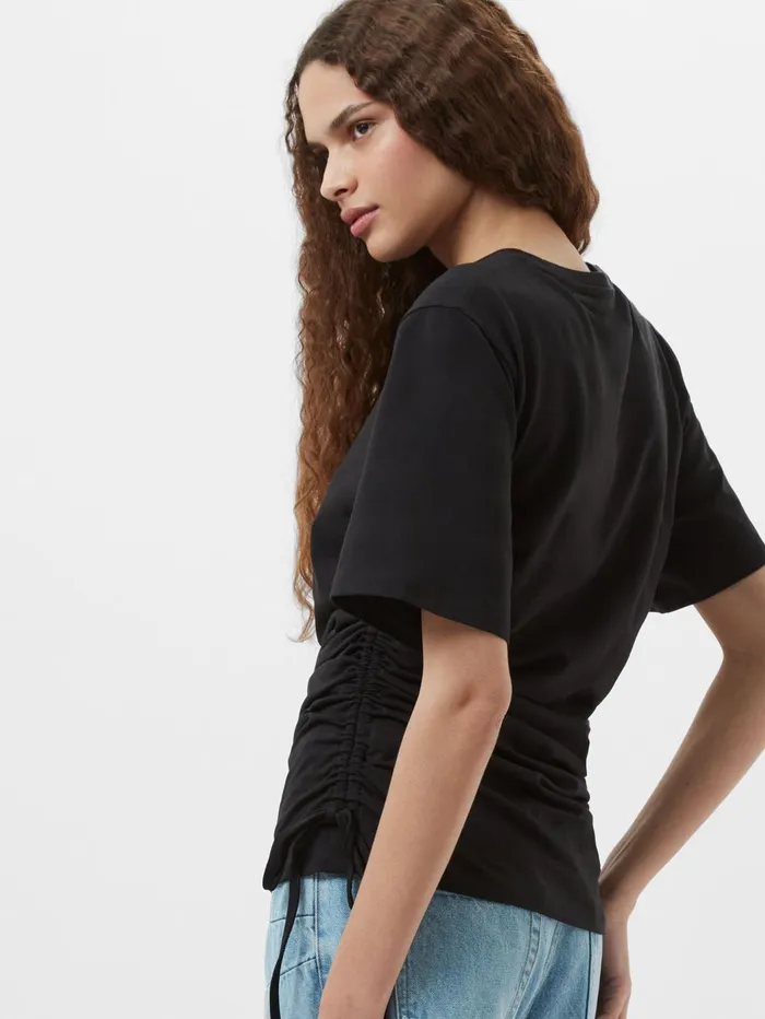 French Connection Rallie Ruched Drawstring TShirt Black Woman Tops