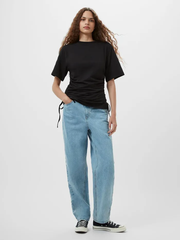 French Connection Rallie Ruched Drawstring TShirt Black Woman Tops