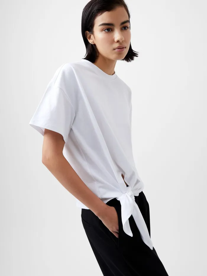French Connection Rallie Tie Detail TShirt Linen White Woman Tops