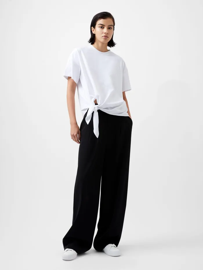 French Connection Rallie Tie Detail TShirt Linen White Woman Tops