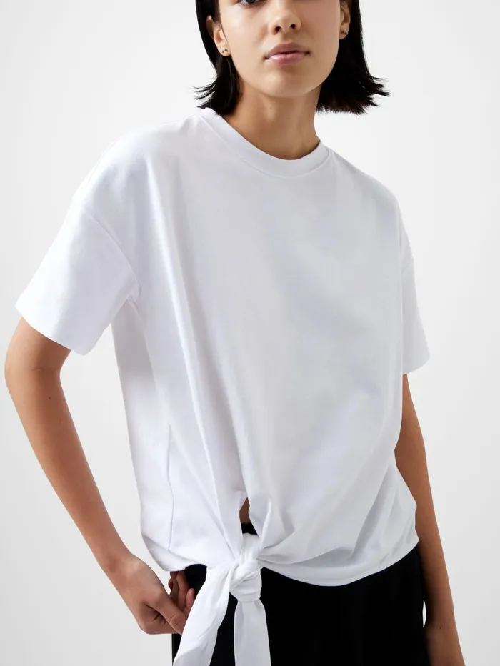 French Connection Rallie Tie Detail TShirt Linen White Woman Tops