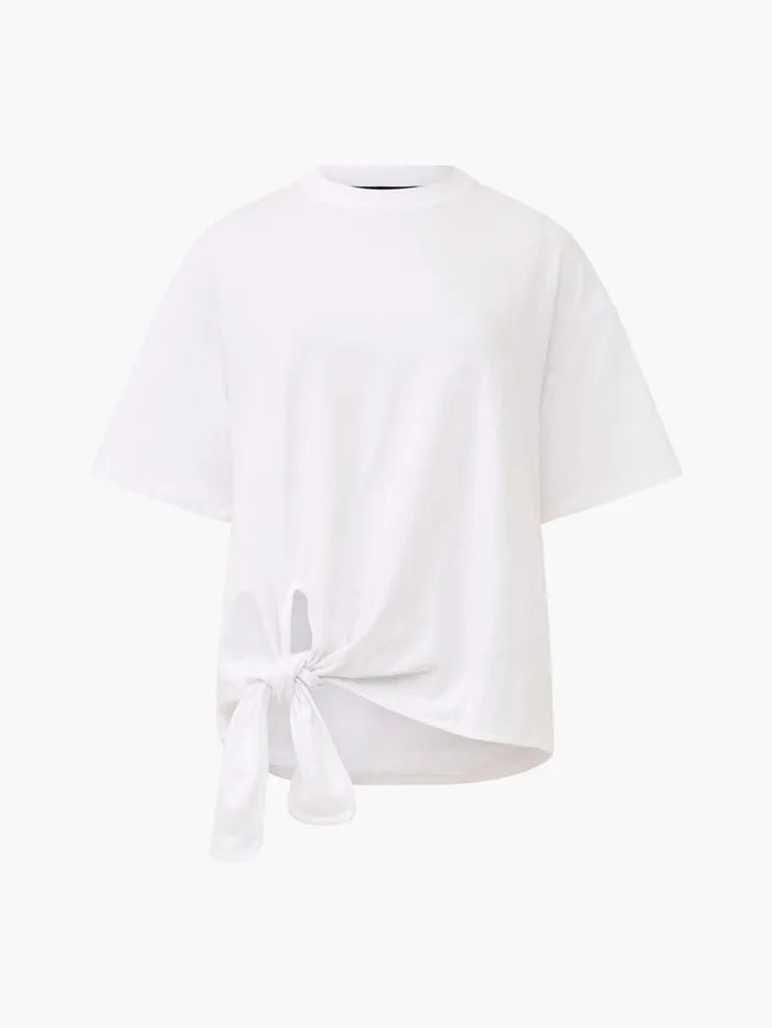 French Connection Rallie Tie Detail TShirt Linen White Woman Tops