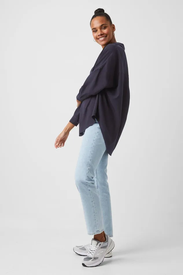 French Connection Rhodes Recycled Crepe Popover Shirt 8211 Utility Blue Woman Tops