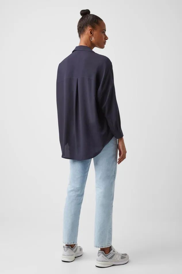 French Connection Rhodes Recycled Crepe Popover Shirt 8211 Utility Blue Woman Tops