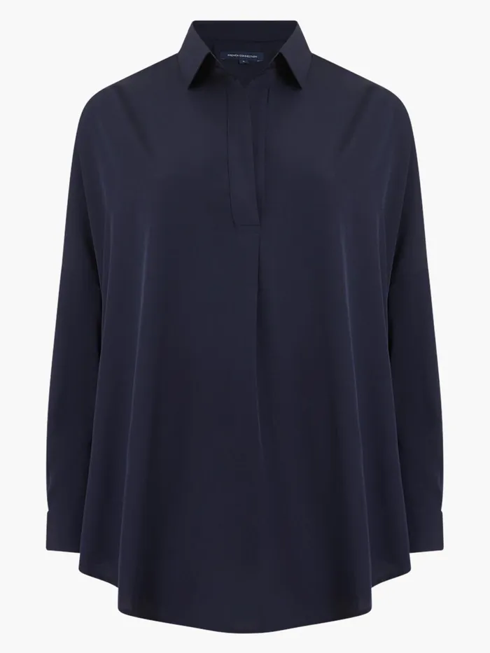 French Connection Rhodes Recycled Crepe Popover Shirt 8211 Utility Blue Woman Tops