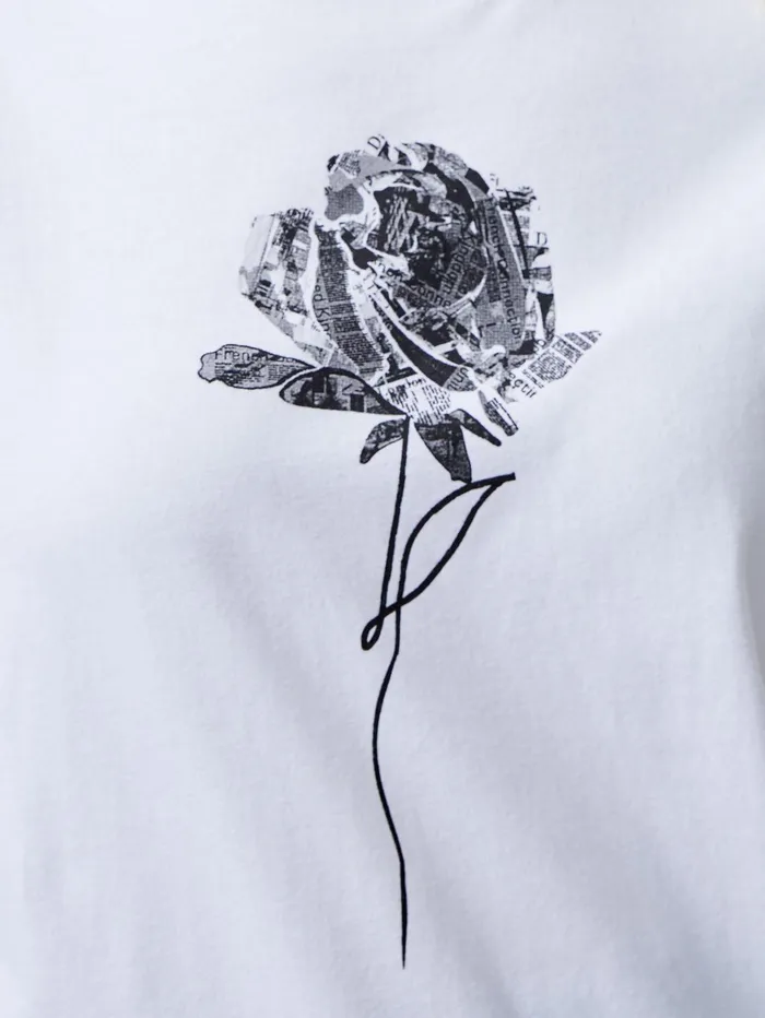 French Connection Rose Logo Peached Graphic TShirt Linen White Woman Tops