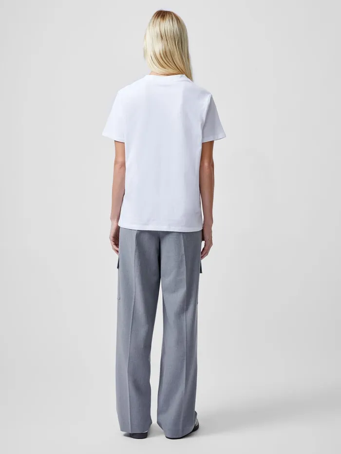 French Connection Rose Logo Peached Graphic TShirt Linen White Woman Tops
