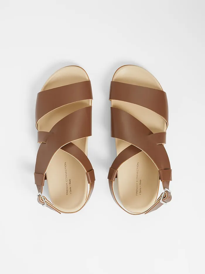 French Connection SW X Branca Asymmetric Footbed Sandals 8211 Brown Woman Shoes