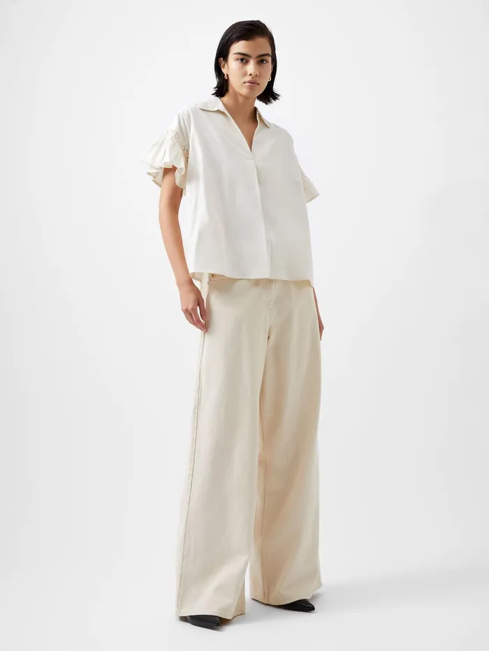 French Connection Sindey Cotton Short Sleeve Popover Shirt Classic Cream Woman Tops