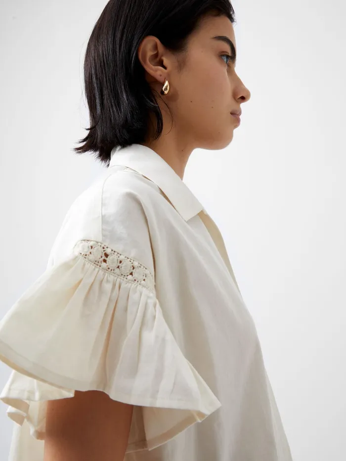 French Connection Sindey Cotton Short Sleeve Popover Shirt Classic Cream Woman Tops