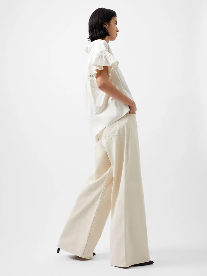 French Connection Sindey Cotton Short Sleeve Popover Shirt Classic Cream Woman Tops
