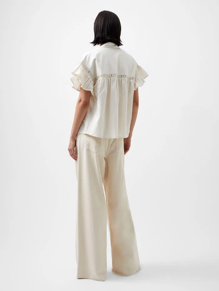 French Connection Sindey Cotton Short Sleeve Popover Shirt Classic Cream Woman Tops