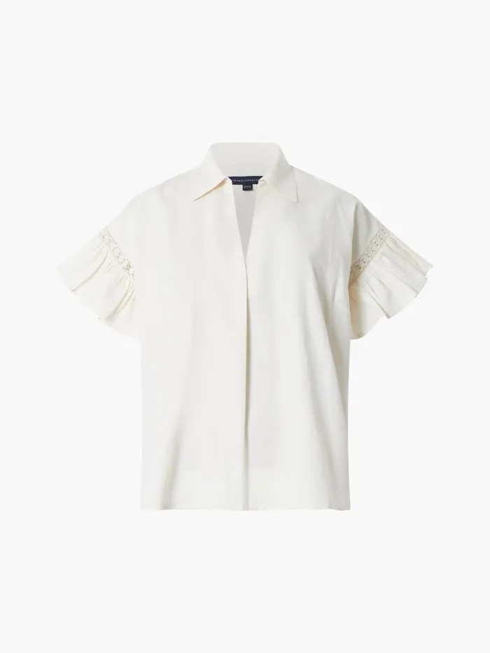 French Connection Sindey Cotton Short Sleeve Popover Shirt Classic Cream Woman Tops