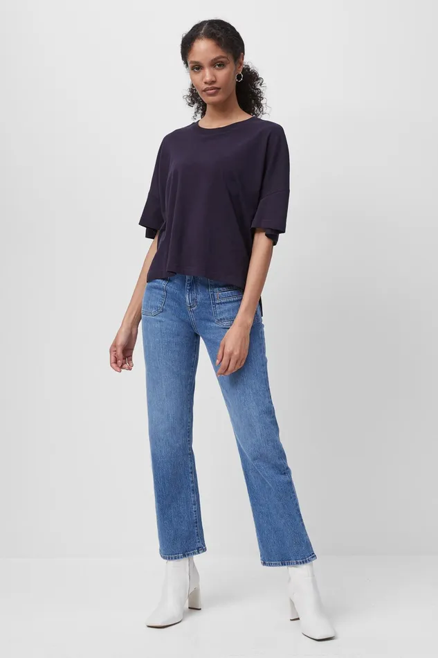 French Connection Tally Crew Neck Top Utility Blue Woman Tops