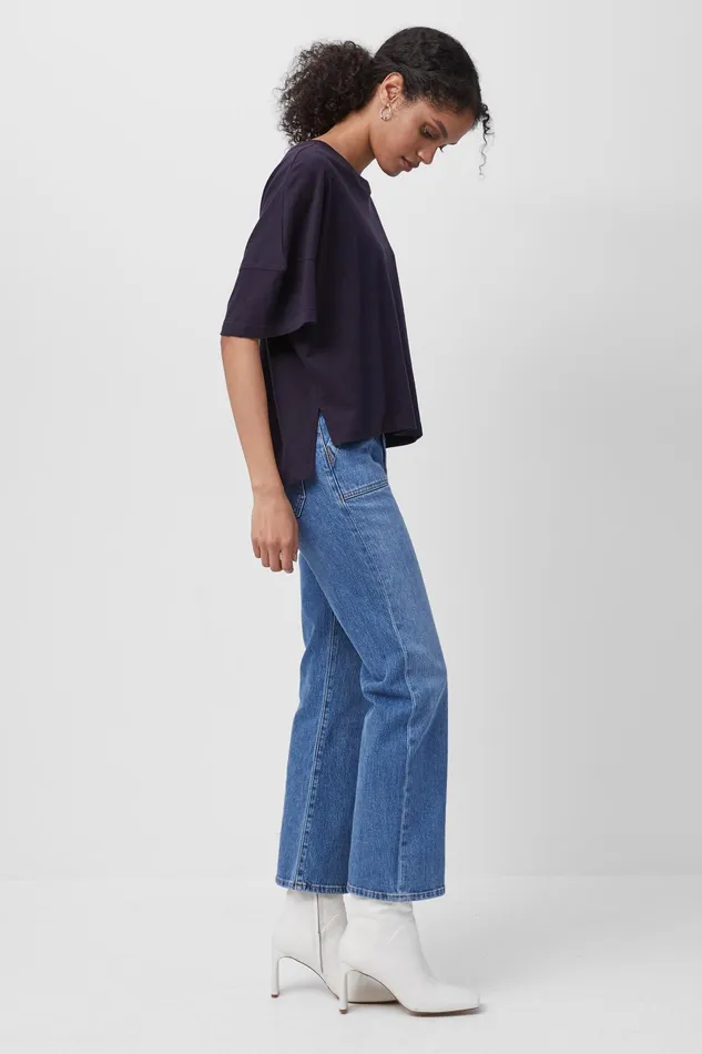 French Connection Tally Crew Neck Top Utility Blue Woman Tops