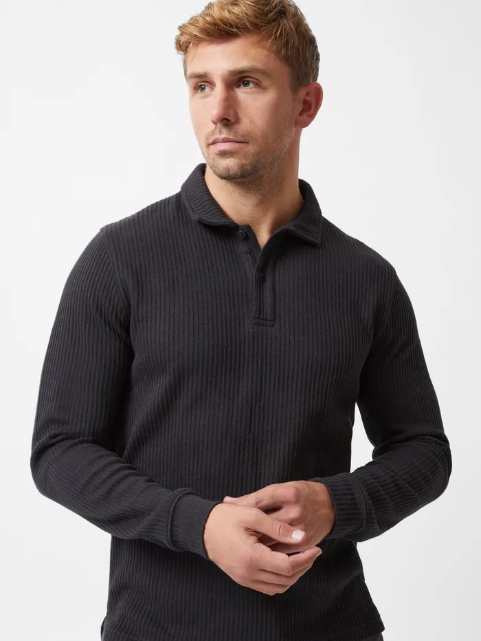 French Connection Textured Long Sleeve Polo Shirt Black Man TShirts and Polo Shirts French Connection Textured Long Sleeve Polo Shirt Black Man TShirts and Polo Shirts