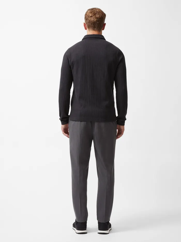 French Connection Textured Long Sleeve Polo Shirt Black Man TShirts and Polo Shirts