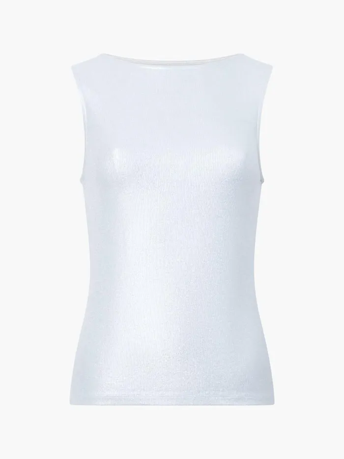 French Connection Vista Ribbed Foil Coated Tank Top Silver Woman Tops