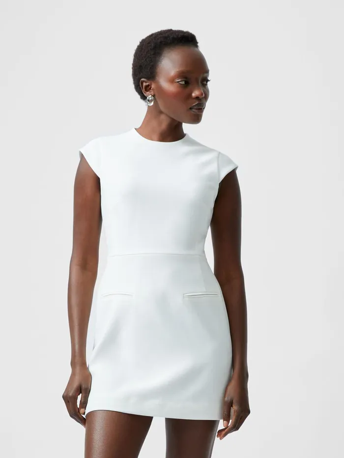 French Connection Whisper Crew Neck Mini Dress Summer White Woman Dresses