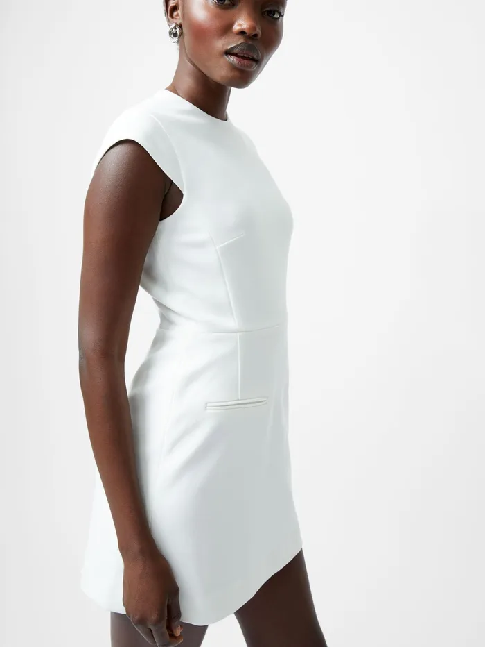 French Connection Whisper Crew Neck Mini Dress Summer White Woman Dresses