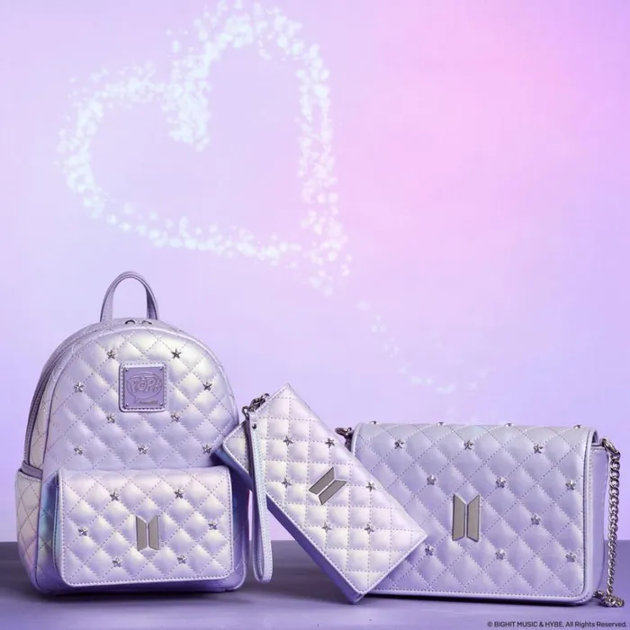 Funko Pop By Loungefly BTS Logo Iridescent Purple Flap Wallet Unisex Loungefly Bags and Wallets Funko Pop By Loungefly BTS Logo Iridescent Purple Flap Wallet Unisex Loungefly Bags and Wallets