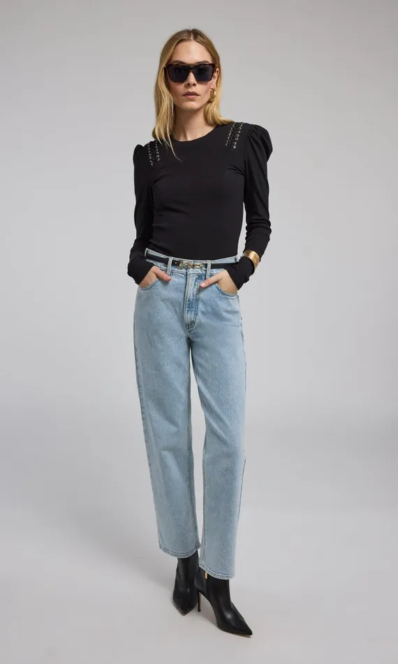 Generation Love Clothing Emmett Denim Pants With Vegan Leather Belt Light Blueblack Women Pants