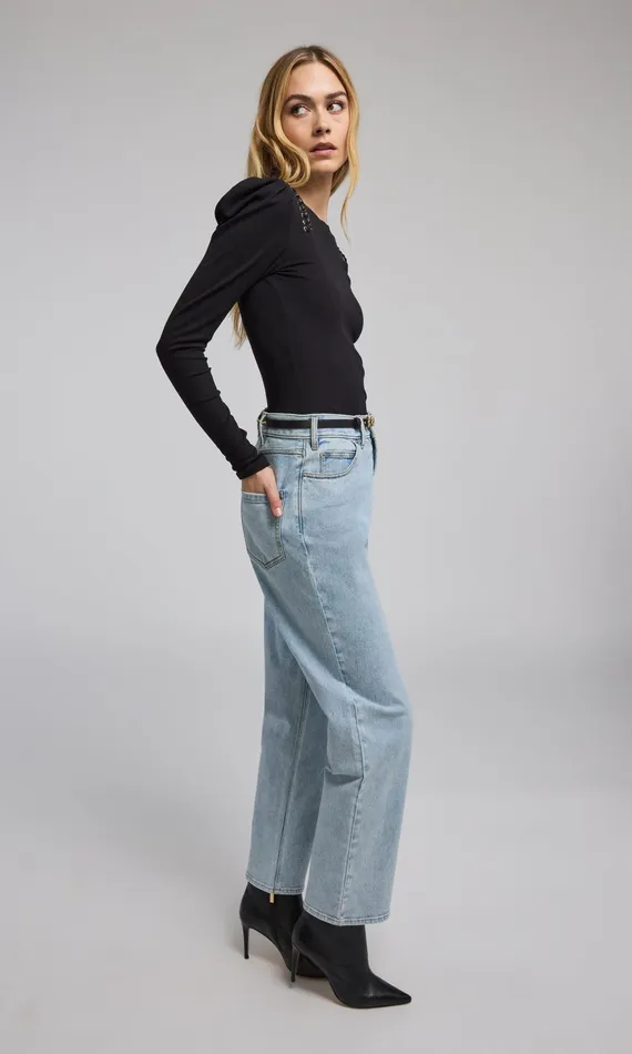 Generation Love Clothing Emmett Denim Pants With Vegan Leather Belt Light Blueblack Women Pants