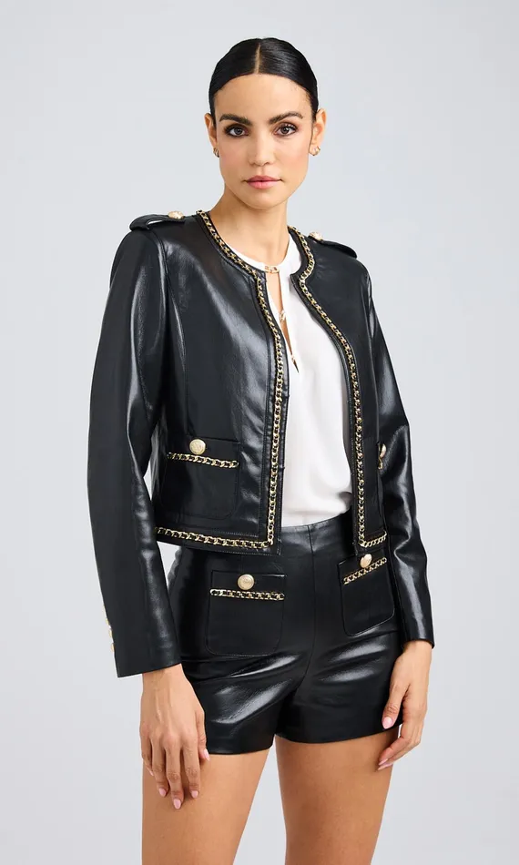 Generation Love Clothing Jemmy Chain Vegan Leather Jacket Black Women Blazers and Jackets