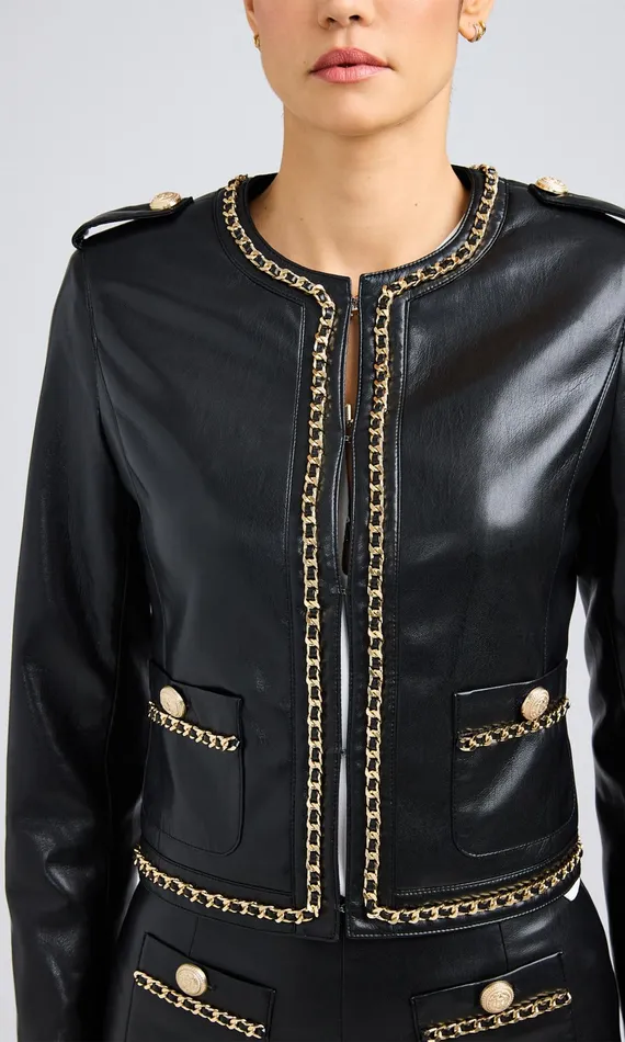 Generation Love Clothing Jemmy Chain Vegan Leather Jacket Black Women Blazers and Jackets