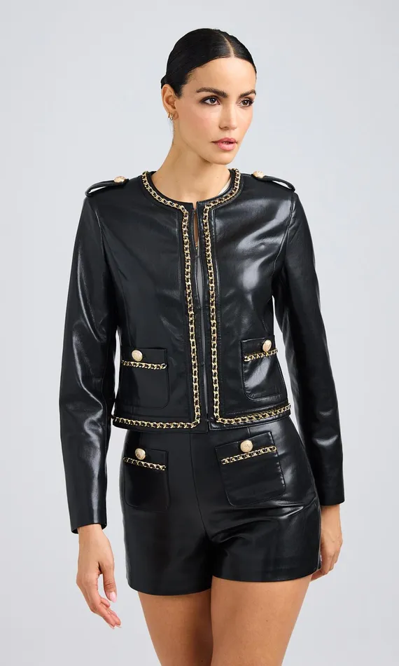 Generation Love Clothing Jemmy Chain Vegan Leather Jacket Black Women Blazers and Jackets