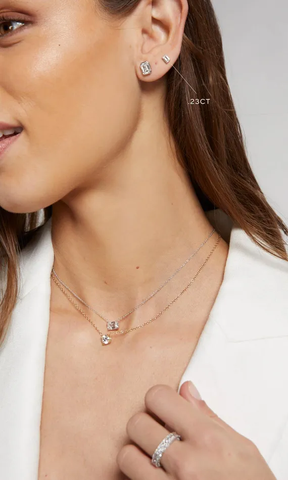 Generation Love Clothing Le Premier Amour Emerald Cut Single Stud 23 Carat White Gold Women Fine Jewelry