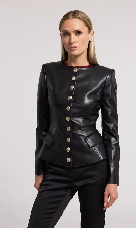 Generation Love Clothing Ophelia Vegan Leather Blazer Black Women Blazers and Jackets