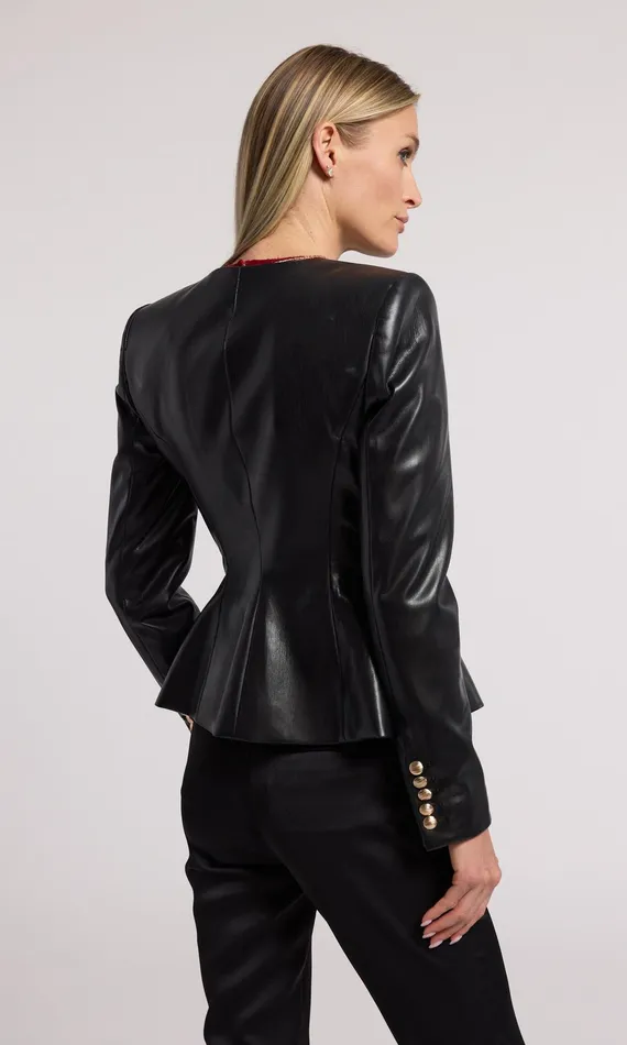 Generation Love Clothing Ophelia Vegan Leather Blazer Black Women Blazers and Jackets