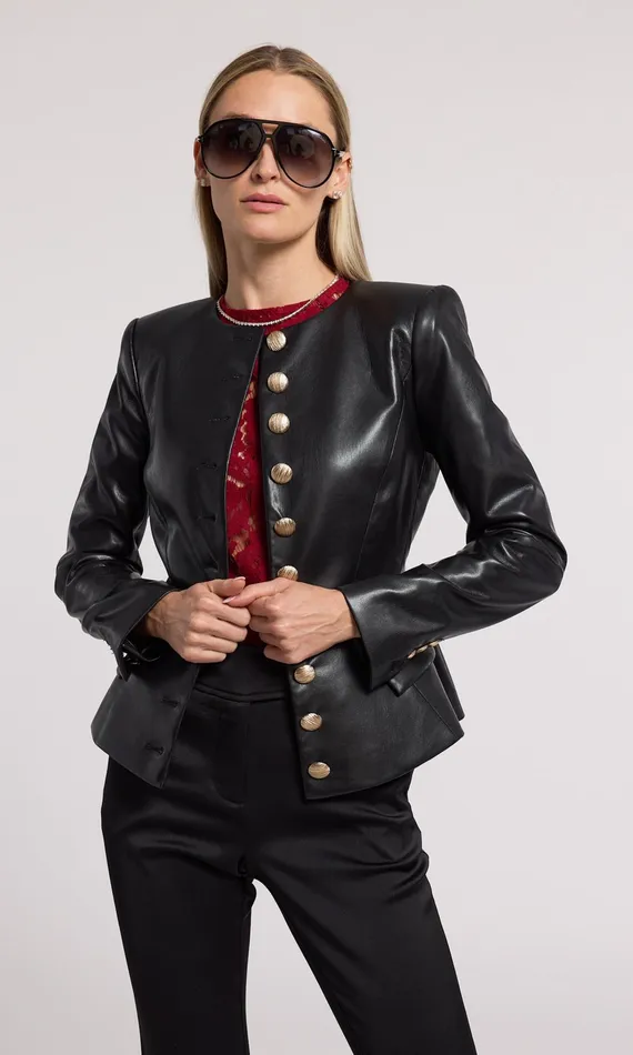 Generation Love Clothing Ophelia Vegan Leather Blazer Black Women Blazers and Jackets