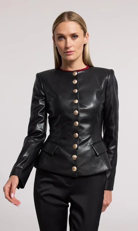 Generation Love Clothing Ophelia Vegan Leather Blazer Black Women Blazers and Jackets