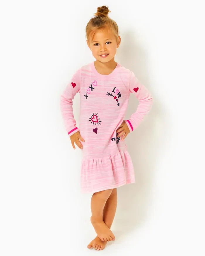 Girls Lilly Pulitzer Girls Dresses and Rompers Girls Hani Cotton Sweater Dress Heathered Peony Pink Valentine Embroidery Childrens Girls Lilly Pulitzer Girls Dresses and Rompers Girls Hani Cotton Sweater Dress Heathered Peony Pink Valentine Embroidery Childrens